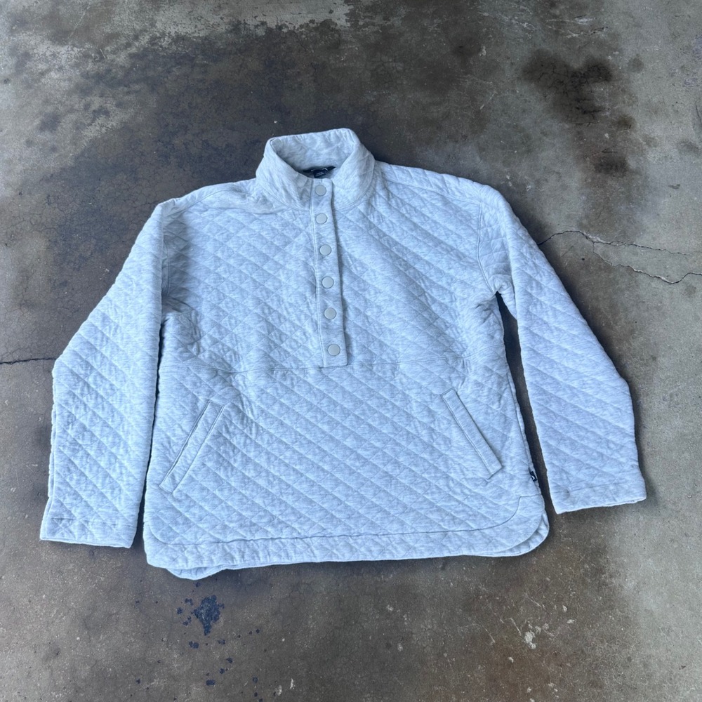 Eddie Bauer Quilted Pullover Womens L Gray Excellent Snap Neck Mock Sweatshirt